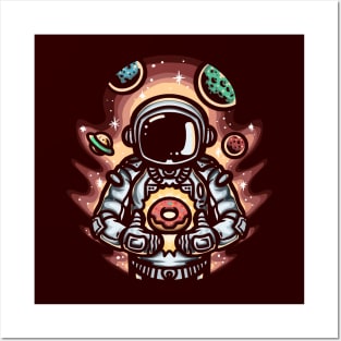 Astronaut with Donut Illustration Posters and Art
